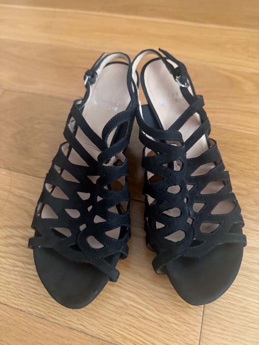 Stuart Weitzman Black Strappy Suede Women's Sandals